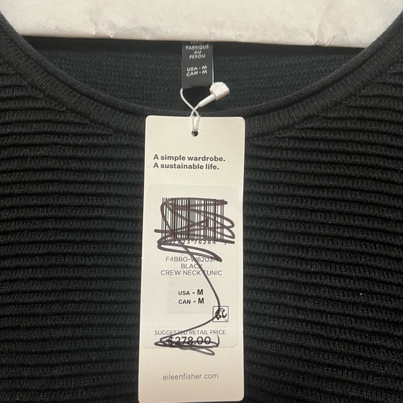 NWT Eileen Fisher Peruvian Cotton Blend Long Top Long Boxy Fit Black Size Medium - Picture 4 of 5